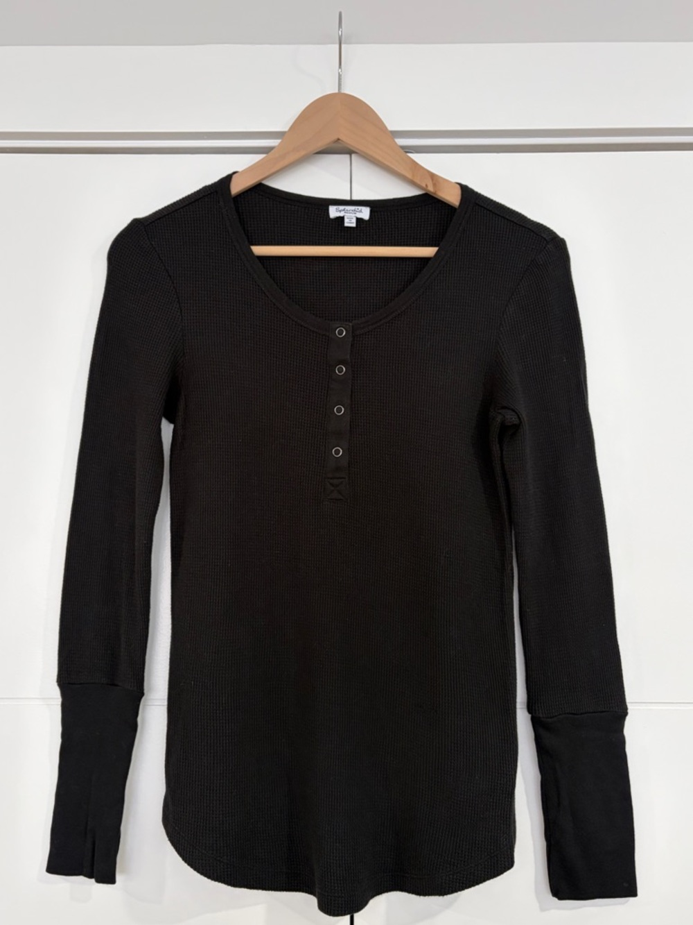SPLENDID Black Long Sleeve Women's Waffle fabric Top, size M